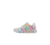 Skechers Baskets Femme Uno Highlight Love – Cuir Duraleather blanc, imprimé cœurs – 38,5 EU