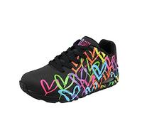 Skechers Femme Uno Highlight Love Basket, Duraleather Bla Noir et Imprimé C Urs Multiples, 39.5 EU