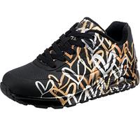 Skechers Baskets Femme Uno Metallic Love – Durabuck noir imprimé cœurs métallisés – 35 EU