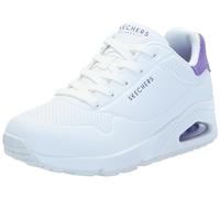 Skechers Femme Uno Pop Back Basket, Bordure en Daim Violet Durabuck Blanc, 35.5 EU