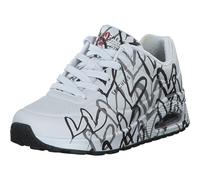 Skechers Femme Uno Spread The Love Baskets, Blanc W Noir et Gris imprimé cœur Durabuck, 36 EU