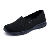 Skechers Baskets fille Seager Stat – Enfilables, Noir Flat Knit – 35,5 EU