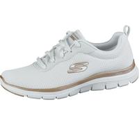 Skechers Flex Appeal, baskets en mesh pour femmes, chaussures de sport en blanc et or rose, assise plantaire amovible Skechers Air Cooled Memory Foam, lavable en machine
