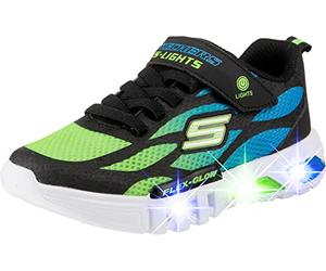 Skechers Flex-Glow DEZLOM, Baskets Garçon, Noir Synthétique/Textile/Bleu & Lime Garniture, 35 EU