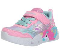Skechers Girls, Baskets, Pink Sparkle Mesh/Turquoise Trim,