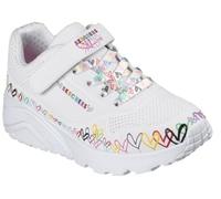 Skechers Uno Lite Heart Craze Basket, White Synthetic/Multi Trim, 27 EU