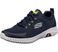 Skechers Homme Elite Flex Prime Take Over Chaussure de Marche, Bordure Jaune en Maille PU Bleu Marine, 45 EU