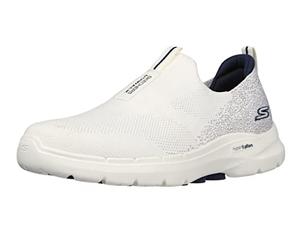 Skechers Homme Gowalk 6 Stretch Fit Chaussures de Course athlétiques à Enfiler Marche, Blanc/Bleu Marine, 42.5 EU