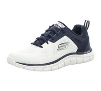 Skechers Homme Piste Plus Large Baskets, Bordure Bleu Marine en Maille PU Blanc cassé, 41 EU
