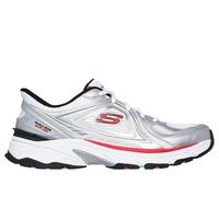 Skechers Homme Stamina Sport Kordae Basket, White Leather/Silver Mesh/Red PU, 45 EU