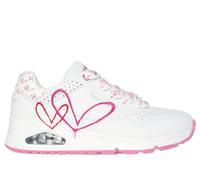 Skechers JGoldcrown: UNO - Twin Hearts Chaussures Moyen Width en White/Red/Pink, Pointure 38