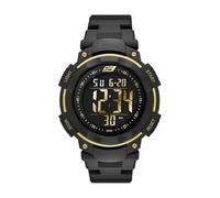 Skechers Montre pour homme Ruhland, mouvement digital, boîtier en polycarbonate noir et or de 45 mm avec bracelet en polyuréthane, SR1019