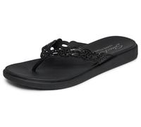 Skechers Sandales Plates de méditation Luxe-Strass découpées au Laser pour Femme, Noir, Pointure 39
