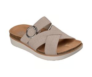Skechers Sandales pour femme - Coupe décontractée - 36 EU - Lifted Comfort Charming Sparkle Slide - Vegan - Sandales confortables avec semelle rembourrée - Taupe