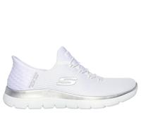 Skechers Summits Diamond DreamSneaker pour Femme, Bordure argentée en Maille Blanche, 8 UK Wide