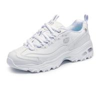 Skechers Sport Women's D'Lites Memory Foam Lace-up Sneaker,White Silver,5 W US