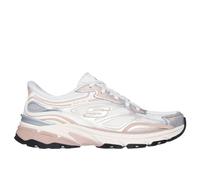 Skechers Baskets de Sport Stamina pour Femme, Cuir Duraleather argenté Blanc Maille Bordure Rose, 39 EU