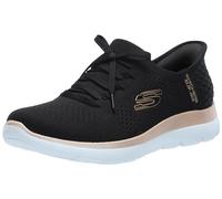 Skechers Summits-Classy Baskets à Enfiler Mains Libres pour Femme, Noir Or Rose = bkrg, 8.5 Wide