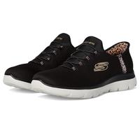Skechers Baskets à enfiler mains libres pour femme Summits Leopard Chic – Noir/Multicolore, 38 EU
