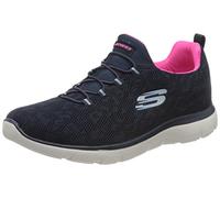 Skechers Summits Leopard Spot Baskets pour Femme, Bordure en Maille Bleu Marine Rose Vif, 39