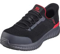 Skechers Tilido Fletchit Slip ins Chaussures à Enfiler Mains Libres pour Homme à Embout de sécurité Composite, Noir/Rouge, 12 Wide