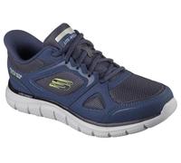 Skechers Track Ezral Slip-ins Baskets Confortables en Mousse à mémoire de Forme pour Homme, Cuir Bleu Marine, Maille Vert Citron, 10 UK Wide