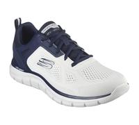 Skechers Homme Piste Plus Large Baskets, Bordure Bleu Marine en Maille PU Blanc cassé, 45.5 EU