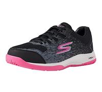 Skechers Viper Court Pickleball Baskets pour Femme, Maille synthétique Noire avec Bordure Rose, 35 EU