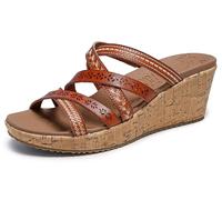 Skechers Women's Beverlee-Tiger Posse-Bohemian Embroidered Multe-Strap Wedge Sandal