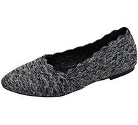 Skechers Women's Cleo-Scalloped Knit Skimmer Ballet Flat, Black/Charcoal, 6.5 M US