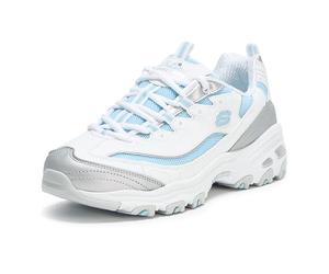 Skechers Women's D'Lites-Chromatic Sneaker, White Silver Light Blue, 39.5 EU