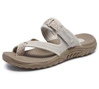 Skechers Women's Reggae Trailway Flip Flop, Natural/Cream, 8 M US