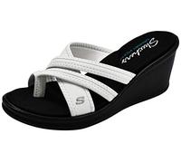 Skechers Women's Rumblers Wedge Sandal, White, 10 M US