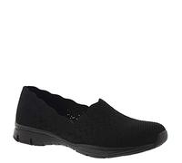 Skechers Women's Seager-STAT-Scalloped Collar, Engineered Skech-Knit Slip-on-Classic Fit Loafer, Black, 10 W US