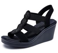 Skechers Women's Wedge Sandal, Black/Black, Numeric_8