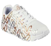 Skechers x JGoldcrown: UNO Lite - Metallic Love Chaussures Moyen Width en Blanc/Doré, Pointure 31, Lavable en machine