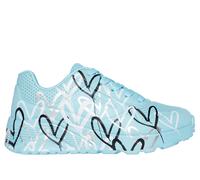 Skechers x JGoldcrown: UNO Lite - Metallic Love Shoes Moyen Width en Turquoise, Pointure 32, Lavable en machine