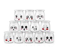 Skelang 12 Pcs Pot yaourt en verre, 200ML bocal crème avec couvercle en plastique, bocaux pour dessert pour stocker du lait, de la crème brûlée, de la confiture, du miel,du yaourt, du flan