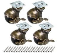 Skelang 4 Pcs Roue à bille en bronze, 50mm roulettes à bille, roulettes à boule arrondie avec frein, remplacement pour meubles, canapés, chaises, armoires
