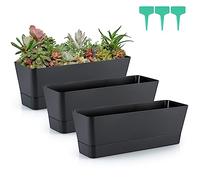 Skelang Lot de 3 Pots de Fleurs rectangulaires de 30,5 cm, conteneur de Rebord de fenêtre pour Plantes Grasses, Herbes, légumes (Noir)