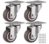 Skelang Lot de 4 roulettes pivotantes de 3,2 cm avec frein, roulettes à profil bas pour armoire, table basse, étagère de jardinière, capacité de charge totale de 64 kg