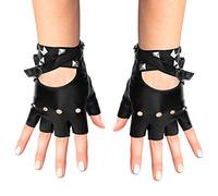 Skeleteen Mitaines en similicuir - Gants de motard punk noirs avec fermeture à ceinture et rivets pour femmes et enfants