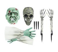 Skeleton Coming Out of Ground - Halloween Stakes | Realistic Skull for Yard Garden Fence Haunted House Lawn Front Door Decor | Realistic Looking Skull Head and Skeleton Arms Set