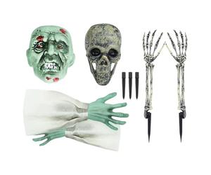 Skeleton Coming Out of Ground - Halloween Stakes | Realistic Skull for Yard Garden Fence Haunted House Lawn Front Door Decor | Realistic Looking Skull Head and Skeleton Arms Set