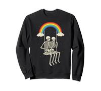 Skeleton Couple on Swing Under Rainbow LMBTQ Halloween Sweatshirt