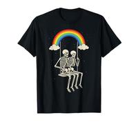 Skeleton Couple on Swing Under Rainbow LMBTQ Halloween T-Shirt