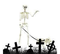 Skeleton Decor, Halloween Skeleton with Dog Figurine, Posable Skull Display, Sturdy Build for Garden Yard Front Door Indoor Outdoor Haunted House Party Graveyard Setup Prop, 40cm