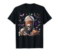 Skeleton Halloween Coffee Cup for Women Men Purple Butterfly T-Shirt