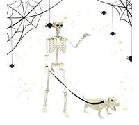 Skeleton Halloween Decor with Dog - Posable Scary Skeletons Withs Skull | Spooky Prop For Garden Yard Front Door Indoor Outdoor Party Haunted House Graveyard Display