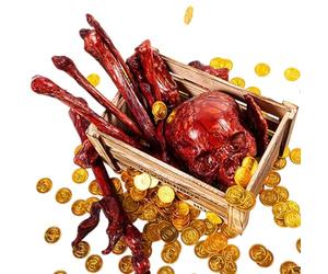 Skeleton Halloween Decorations, Life Size Skull and Bone Prop Set, 1 Pack, Realistic Indoor Outdoor Scary Decor for Lawn Ground Porch Yard Haunted House Carnival Party Scene Horror Holiday Display